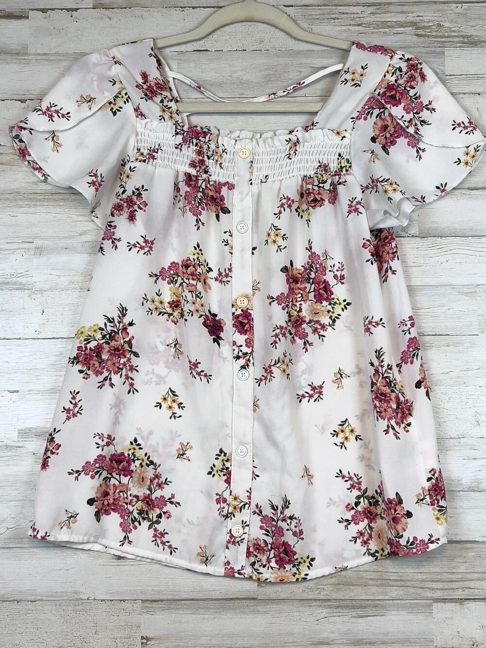 No Boundaries Juniors Smocked Front Square Neck Woven Top Sz M(7-9) Cottage Boho
